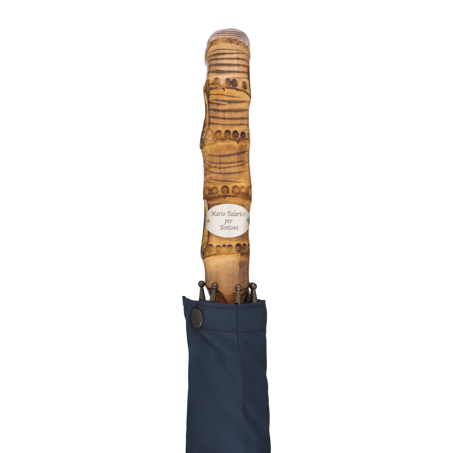 Swan-Neck Mounted Bamboo-Handle Umbrella in Blue