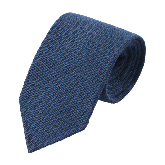 Woven Viscose-Blend Handrolled Blue Tie