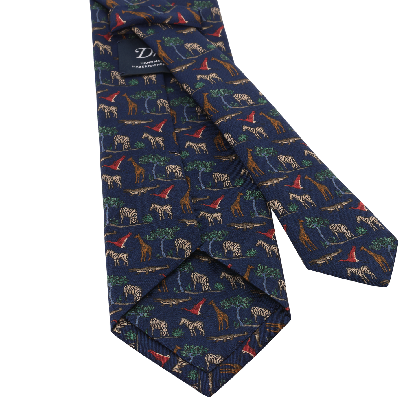 Printed Self-Tipped Silk Tie with Navy Design