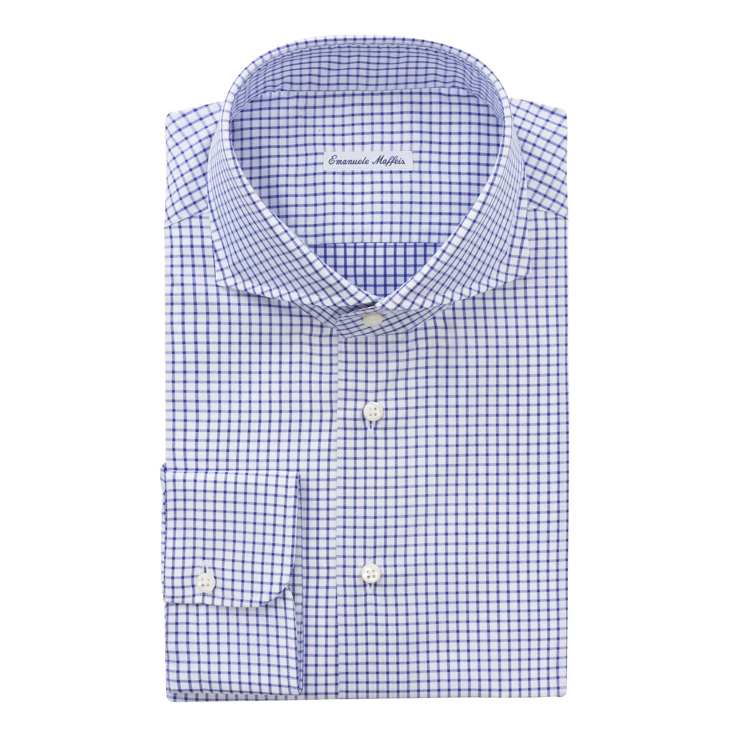 Finest Cotton Checked Blue Shirt with Shark Collar