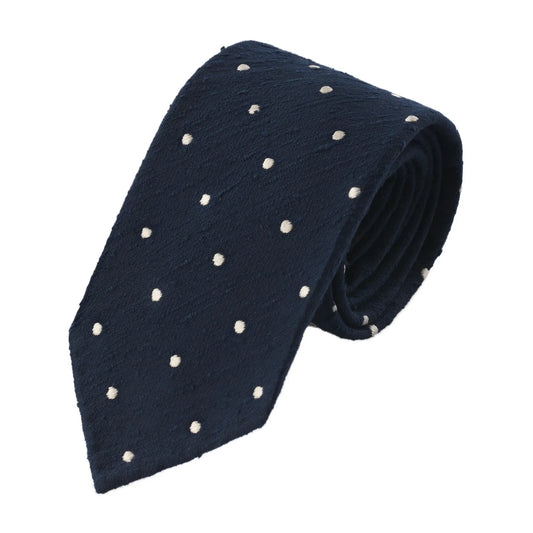 Polka Dot Shantung Handrolled Blue Tie