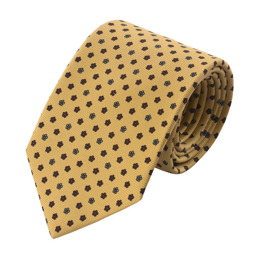 Printed Self-Tipped Silk Tie in Yellow