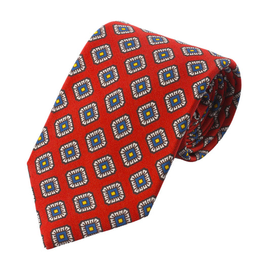 Printed Panama Self-Tipped Silk Tie in Red