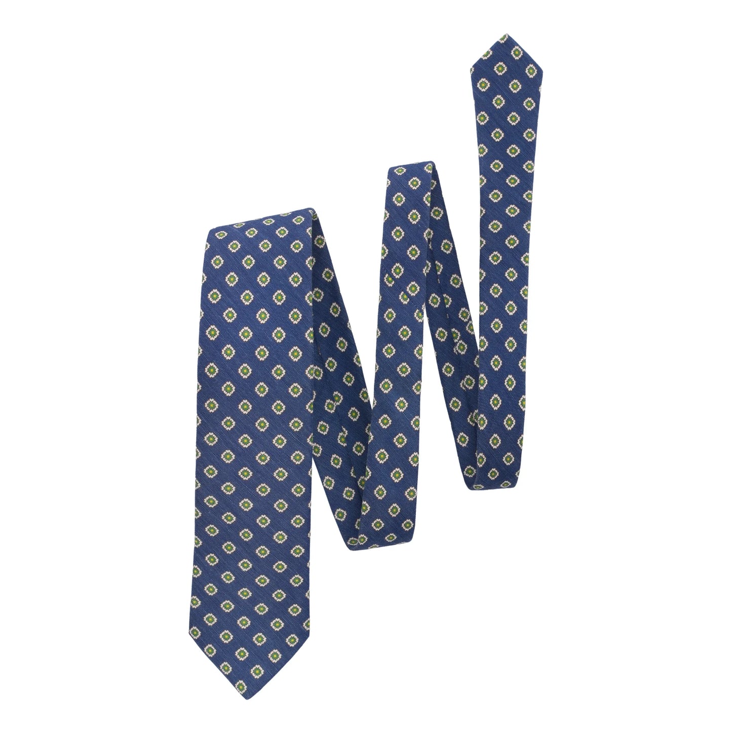 Printed Silk and Linen Blue Tie