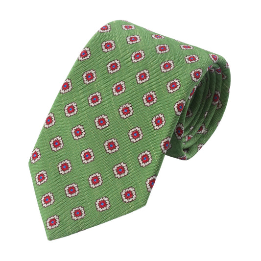 Printed Silk and Linen Green Tie