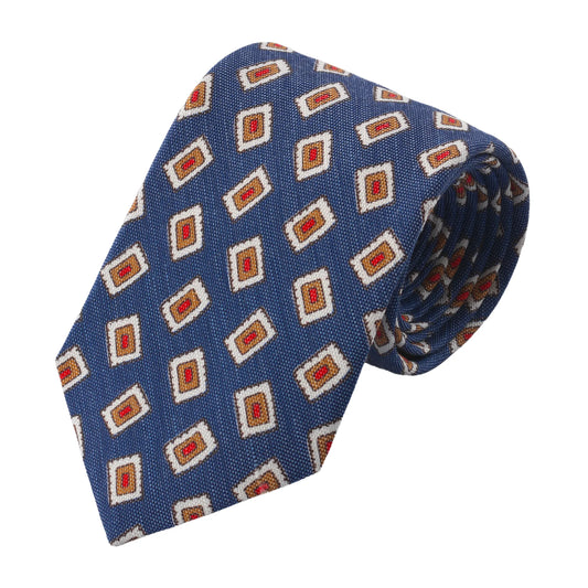 Self-Tipped Blue Tie with Pattern