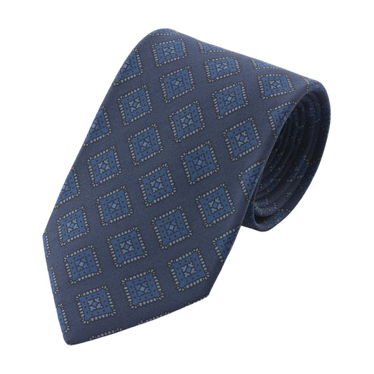 Printed Self-Tipped Silk Tie in Dark Blue