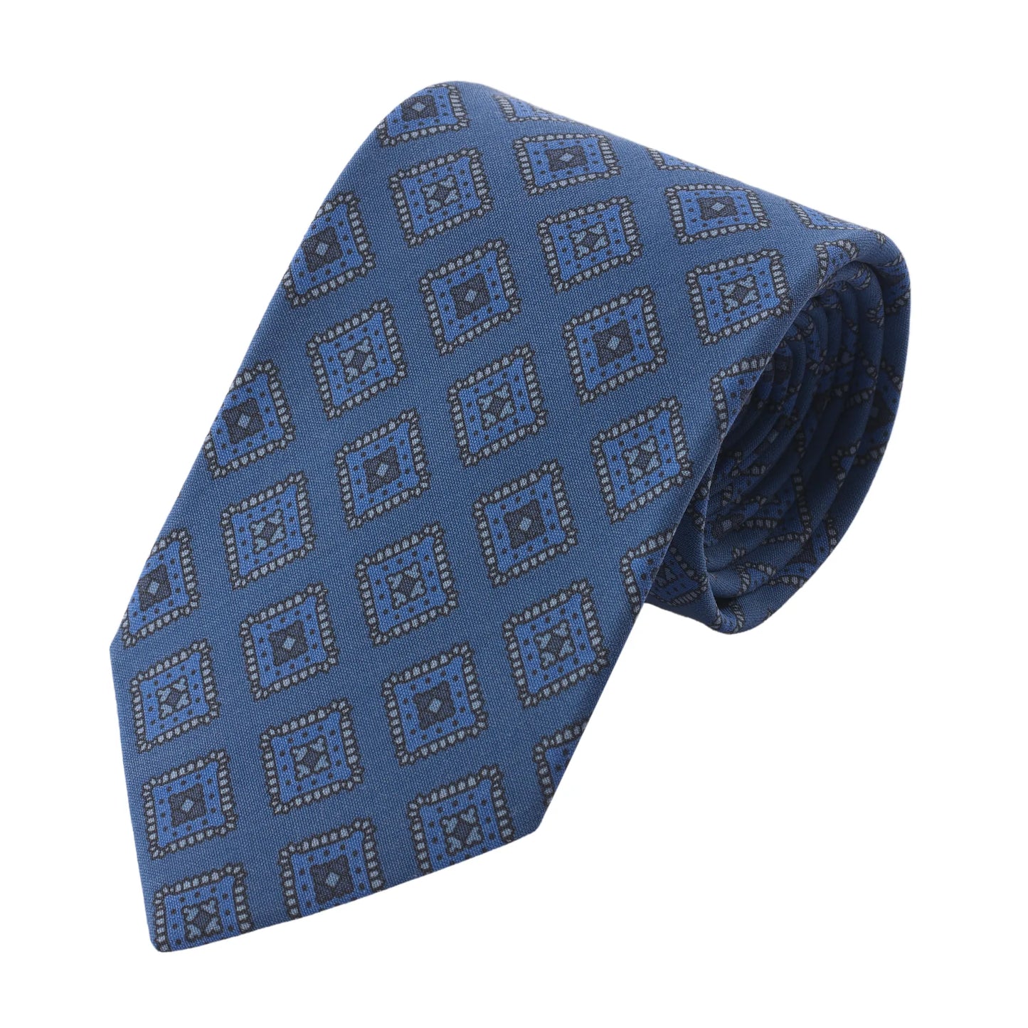 Printed Self-Tipped Silk Tie in Blue
