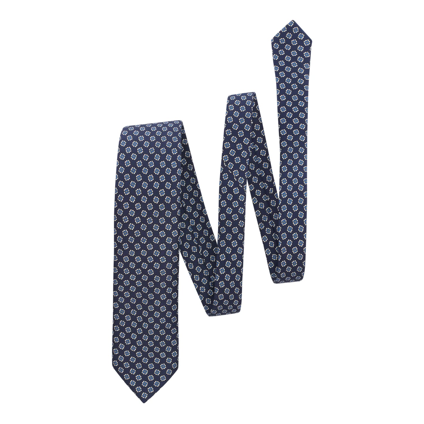 Printed Self-Tipped Silk Tie in Dark Blue