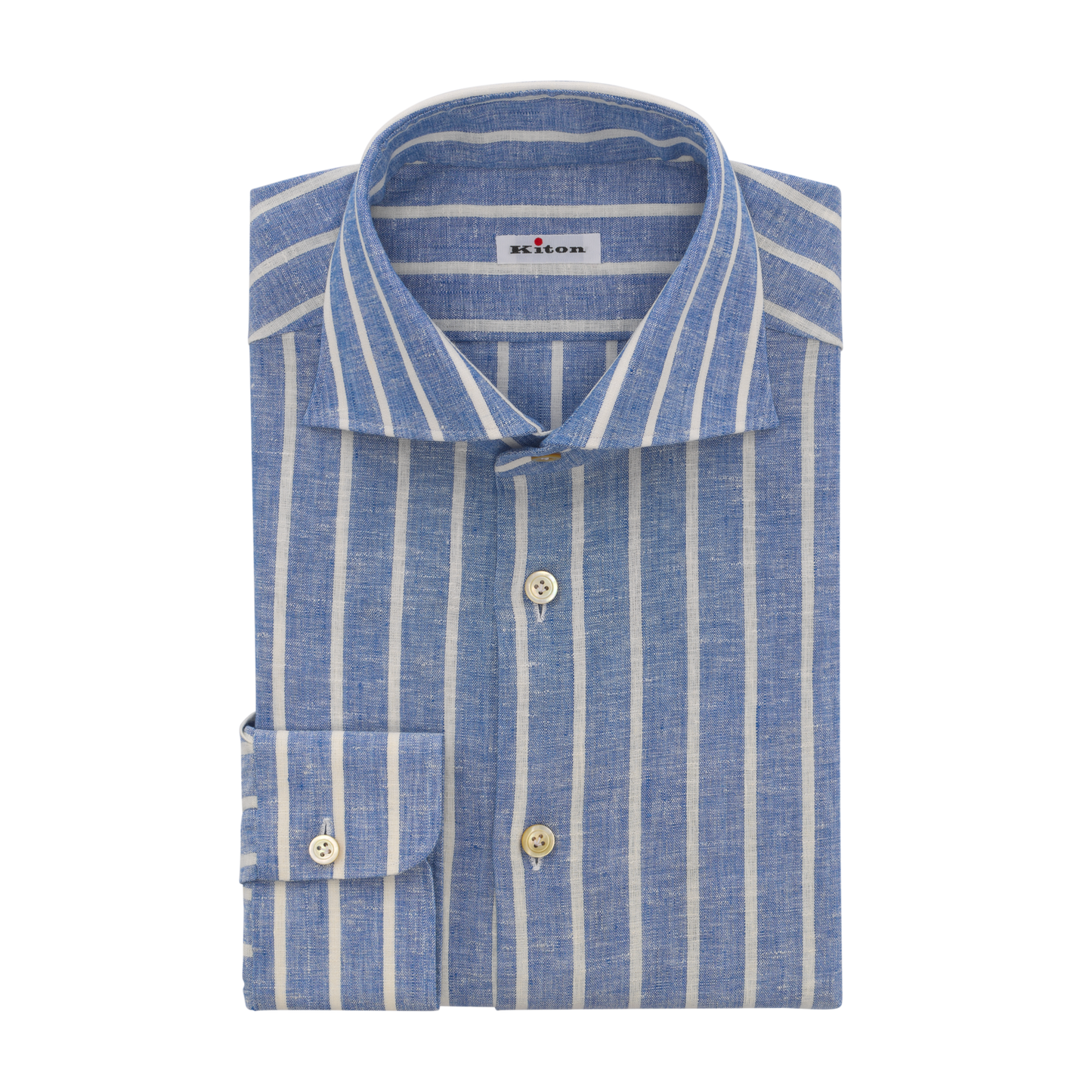 Linen-Blend Striped Shirt in Light Blue and White