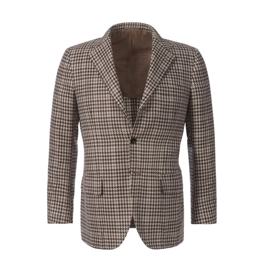 Single-Breasted Houndstooth Linen and Cashmere-Blend Jacket in Brown Kiton - Sartale