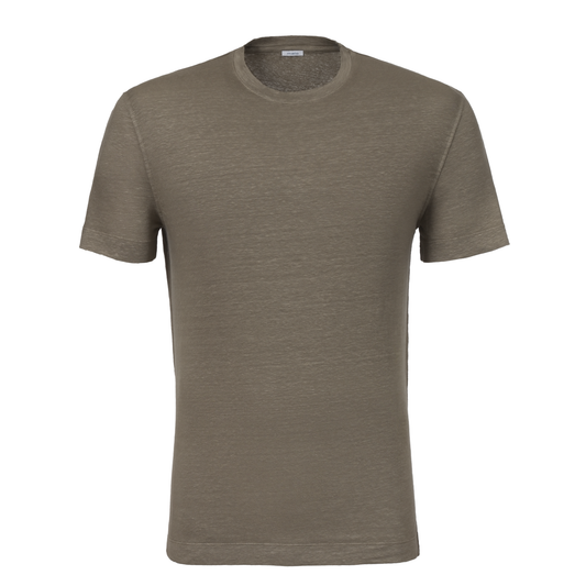 Leinen-T-Shirt mit Rundhalsausschnitt in Taupe