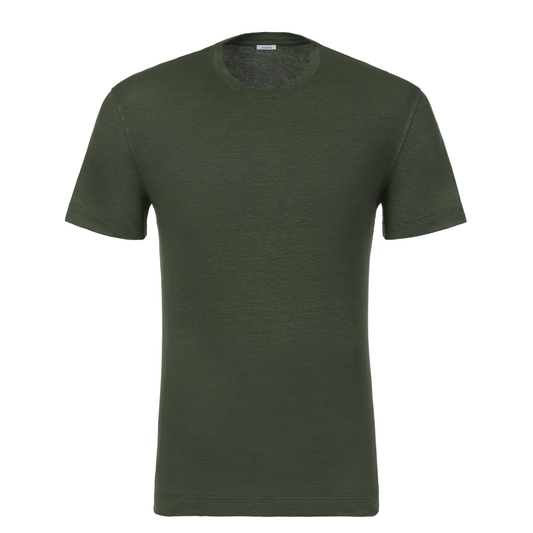 Leinen-T-Shirt mit Rundhalsausschnitt in Dunkelgrün