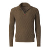 Kiton Cashmere High-Neck Sweater with Half-Zip in Olive Green - SARTALE