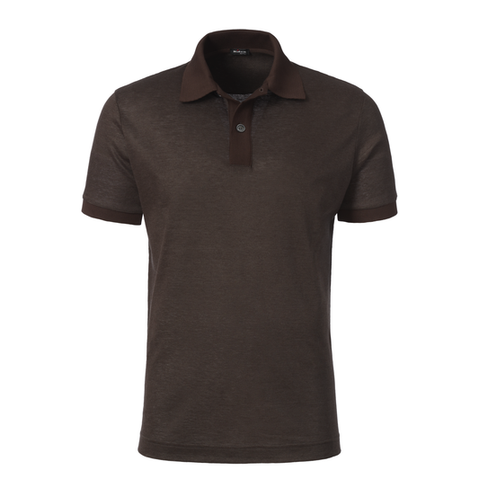 Linen and Cotton-Blend Polo Shirt in Dark Brown
