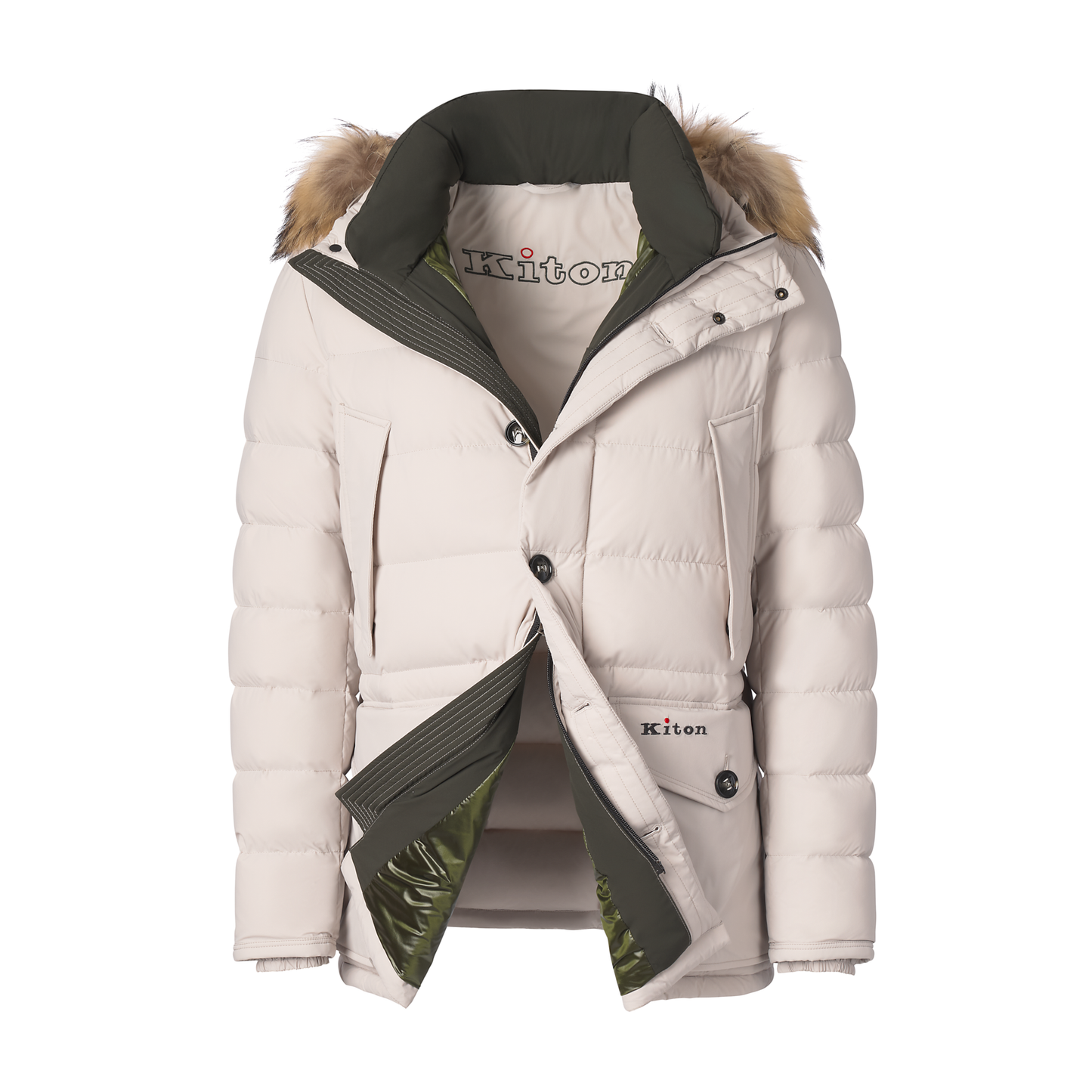 Kiton Hooded Down Winter Jacket in Off White - SARTALE