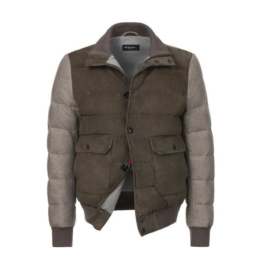 Calf Leather Down Jacket in Taupe
