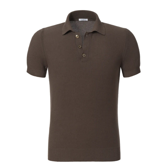 Cotton Knitted Polo in Brown