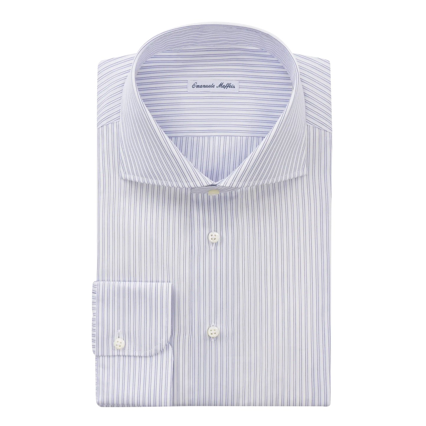 Finest Cotton Double-Stripe White and Blue Shirt with Cutaway Collar