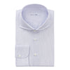 Double-Stripe Cotton White and Blue Shirt with Shark Collar
