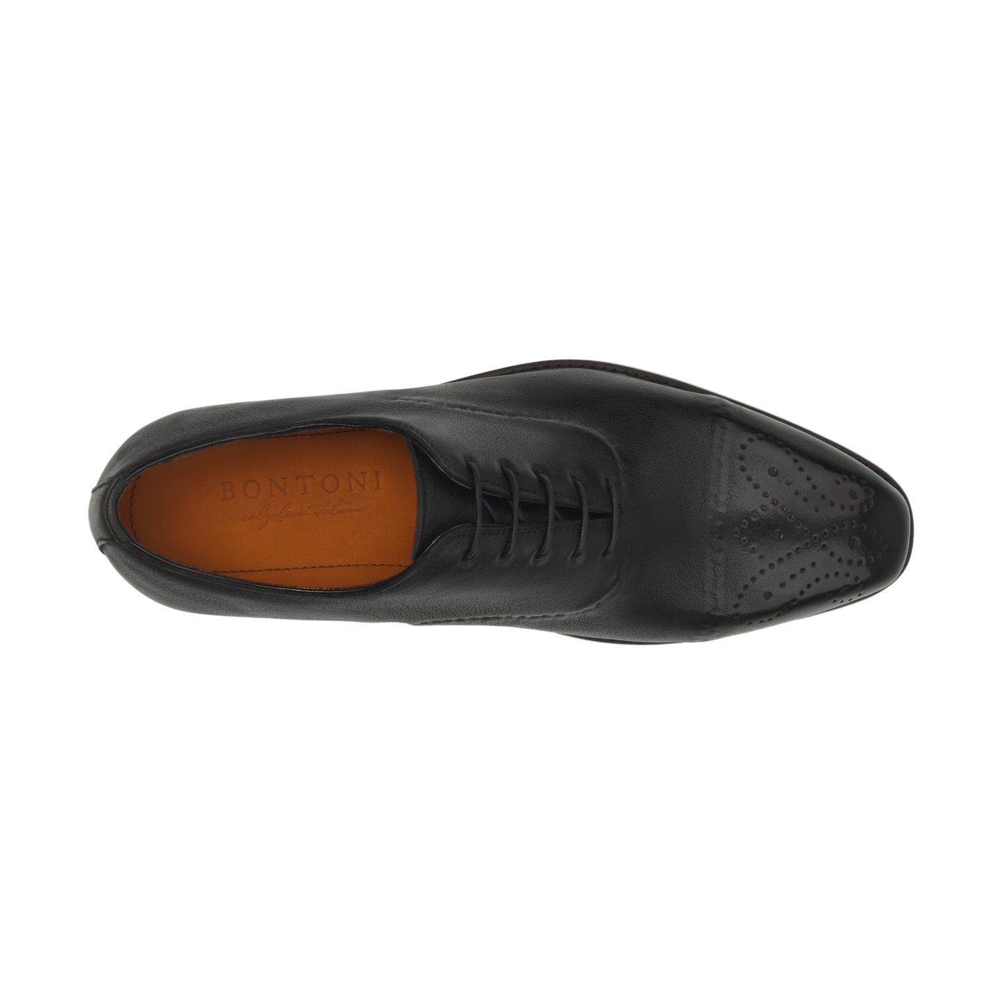 «Vittorio» Oxford-Schuhe aus weichem Leder mit fünf Ösen, umgekehrt genähten Details und handgelochtem Medaillon in Schwarz