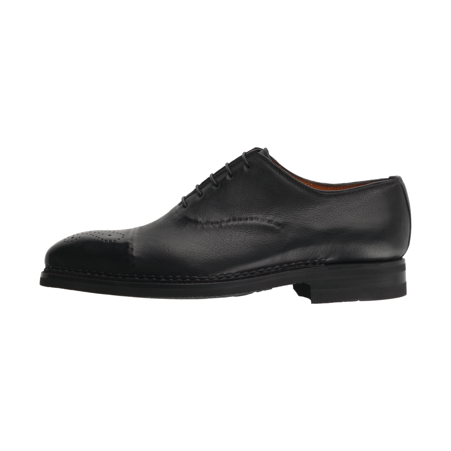 «Vittorio» Five-Eyelet Soft Leather Oxford Shoes with Reversed-Stitched Detailes and Hand-Punched Medallion in Black
