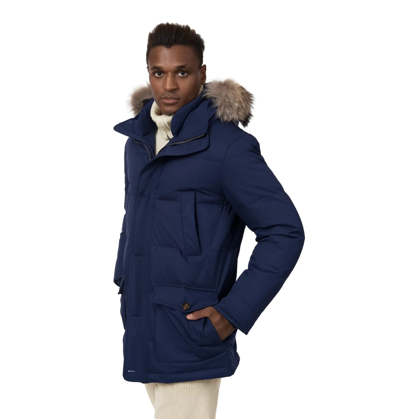 Quilled Shell Down Parka with Fur Trimmed Hood