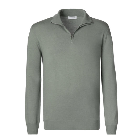 Cruciani Wool Turtleneck Sweater with Half-Zip in Olive Green - SARTALE